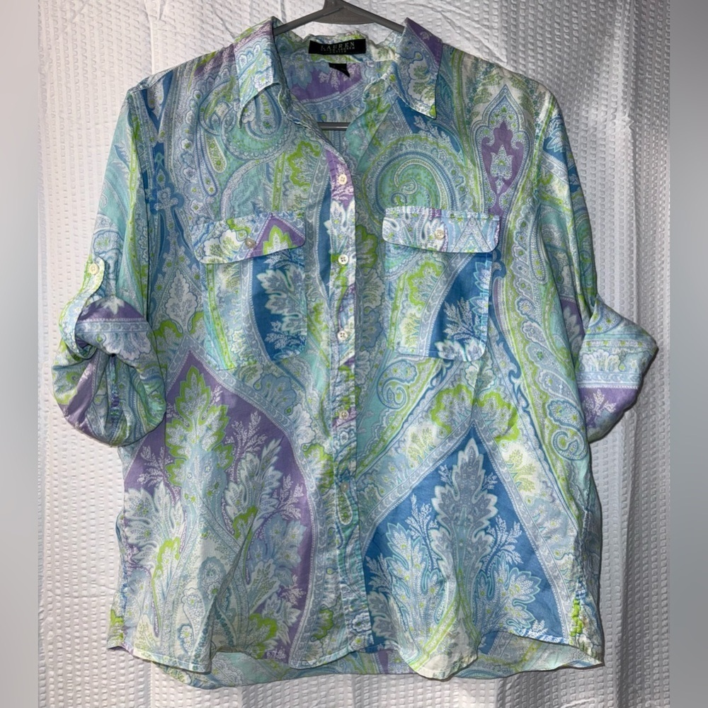 lauren ralph lauren pastel paisley cotton shirt long sleeve size PL
